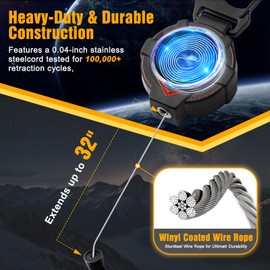 Retractable Keychain, Heavy Duty Carabiner Badge Holder, Tactical ID Badge Reel with 32” Steel Retractable Cord, Bearing 10 oz