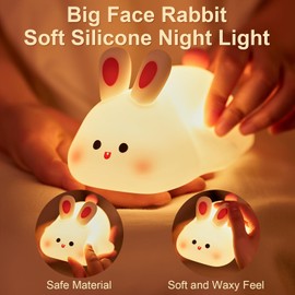 Umikk Soft Touch Silikonlampe, Berühren Nachttischlampe, Silikon Kaninchen nachtlamp für Kinderzimmer, USB Aufladbare tragbares LED Nachtlicht, Silikon Touch Lampe Soft Big Face Kaninchen