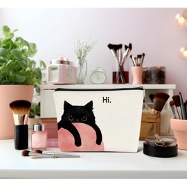 Dejfel Black Cats Makeup Bag,Cat Lover Gifts For Women,Mid Century Abstract Cosmetic Bags Zipper Pouch Travel Toiletry Bag for Women,Gifts for Birthday Party Girls Travel Storage Accessories