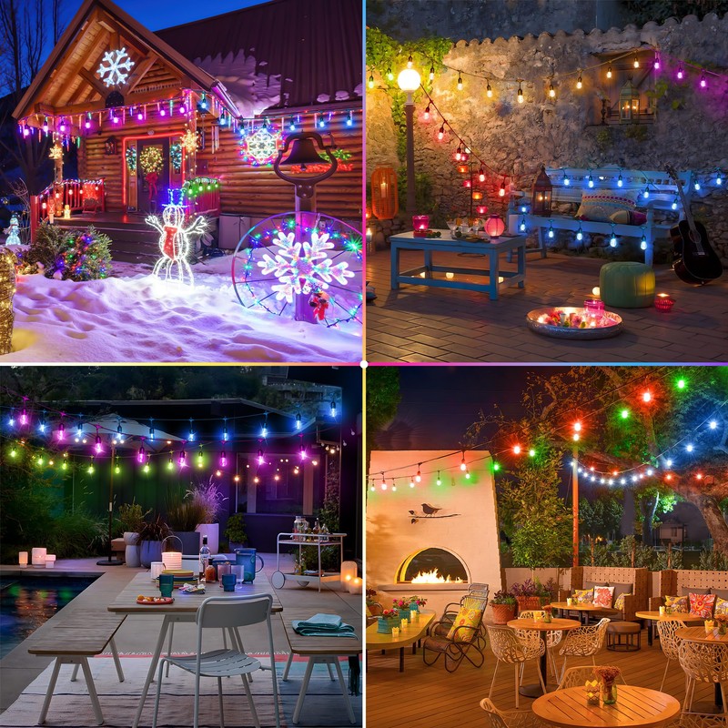 Larkvue 100FT(2x50FT) RGB Solar Outdoor String Lights with Remote, Multicolor&Warm