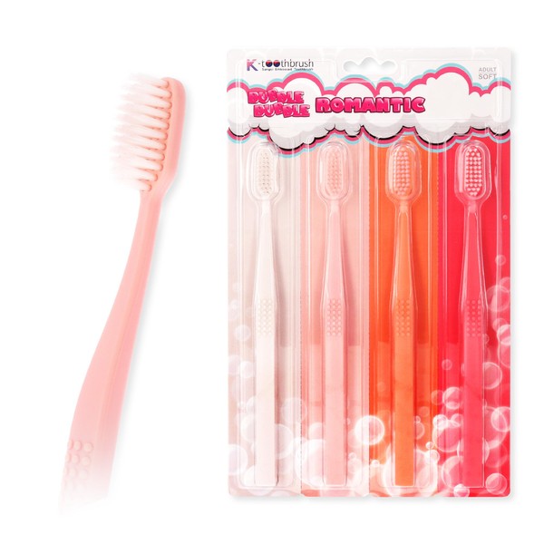 SANGSI Embossed Bristle Toothbrush, Soft Toothbrushes for Adults - Sensitive Teeth and Gums Care - Perfect Travel Essentials – Bubble Bubble Romantic Pack of 4