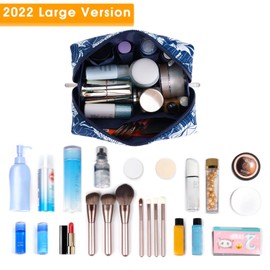 Large Makeup Bag Zipper Pouch Travel Cosmetic Organizer for Women (Large, Blue Lotus-5088)