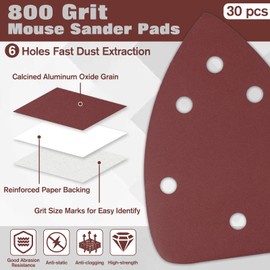 LEONTOOL Mini Delta Sander Sandpaper 30 Sheets #800 140mm 6 Holes Sanding Paper Sanding Discs Sanding Pad Triangle Sanding Sheet Triangle Magic Sanding Paper for Electric Sander Random Sander for Wood