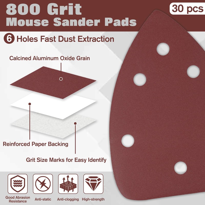 LEONTOOL Mini Delta Sander Sandpaper 30 Sheets #800 140mm 6