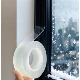 2 Pcs Window Sealing Tape 2-Inch x 33 Feet Draft Isolation No Residue Removable Adhesive Waterproof Windows Doors Shower Glass AC Units Ideal for Winter Seal & Summer Cold Air Loss Prevention