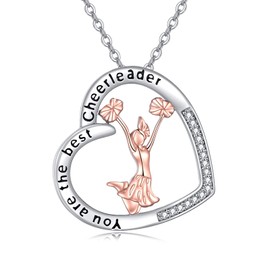 SHEAISRS Heart Cheerleader Necklace For Girls 925 Sterling Silver Gymnastics Gifts For Girls Daughter