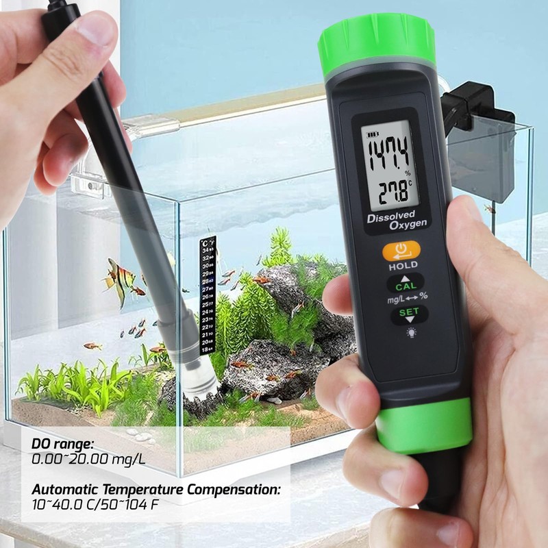 Dissolved Oxygen Meter with ATC Portable DO Meter with Long