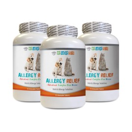 Dog Allergy Vitamins - PET Allergy Relief - for Dogs and Cats - Lucky Itch Solution - Keep Fur Healthy - bromelain for Dogs - 3 Bottles (225 Chewable Tablets)