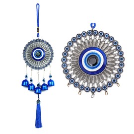 YEBON Blue Evil Eye Hanging Decoration Ornament Metal Wind Chimes for Home Garden Gift Blessing Decor
