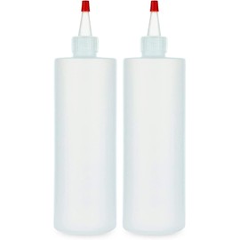 Botellas para condimentos, 16 onzas sin BPA, paquete de 2 con tapa roja, ideal para jarabe, ketchup, salsas, aderezo, aceite, artes y manualidades, a prueba de fugas, perfecto para la cocina y el restaurante