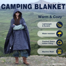 DUKUSEEK Outdoor Wearable Camping Blanket Large Packable Hood Quilt