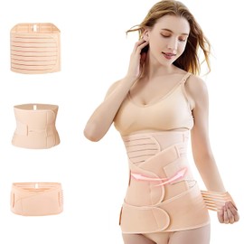 FUWEN 3 en 1 Faja Postparto Banda, Ajustable Faja Postparto Cesárea cómoda, Elástica Fajas Postparto Mujer Ayuda a Recuperar, Soporte de Espalda, Faja Post Parto y Post Cesarea para Mujer y Maternidad