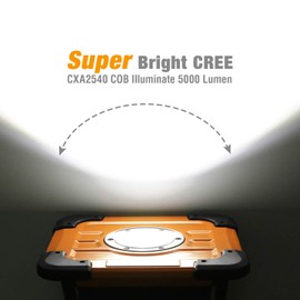 EverBrite 60W 5000LM CREE COB Work Light, Portable Aluminium Flood Light with Stand, Adjustable Lighting Angles, 5FT Cord Included for Car Repairing, Garage, Garden and Lawn