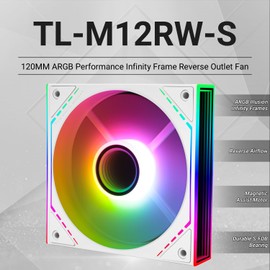 Thermalright TL-M12RW-S 120mm ARGB CPU Fan, with 1500RPM Speed, Quiet 4pin PWM PC Inverted Fan, for S-FDB Bearing CPU Cooler,ARGB Light Effect with Infinite Mirrors on Both Sides