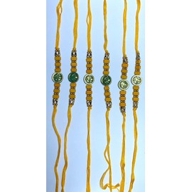 WhopperIndia Set of 6 Center Five Diamond and Small Beads Traditional Rakshabandhan Rakhee Bracelet Color and Design May Vary
