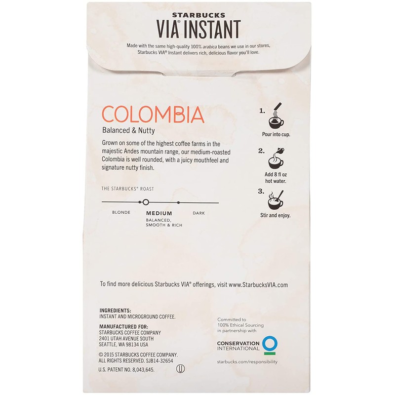 Starbucks Coffee Company Starbucks VIA Instant Coffee, Colombia, 8 ct