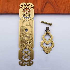 Tiazza 2Pcs Vintage Style Embossing Pattern Pulls Handle Bookcase Wardrobe Drawer Pure Copper Double Door Handle