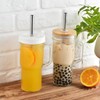 ALINK 24oz Ribbed Glass Cups with Bamboo Lids and Straws,
