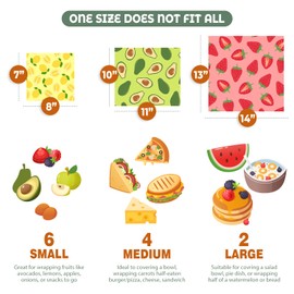 Akeeko Reusable Beeswax Food Wraps - Assorted 12 Pack, Reusable, Plastic-Free Food Storage, Sustainable Gifts, 3 Sizes (6S,4M,2L)