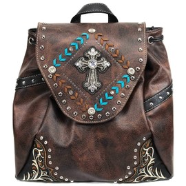 Zelris Western Country Cross Chevron Design Square Conceal Carry Rucksack Backpack with Matching Wallet Set