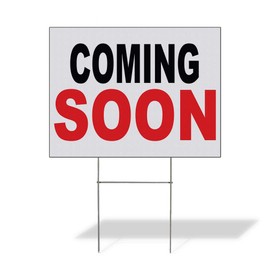 Fastasticdeals Weatherproof Yard Sign Coming Soon Black Red Lawn Garden 24x18 Inches 2 Sides Print Design Only