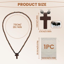 Holding Wooden Cross With Catholic Rosary Natrual Olive Wood Cross in Natural Linen Pouch Mini Holding Cross for Prayer Meditation Religious Christian Gifts or Necklace Decoration Men & Women 65cm