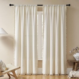 Joydeco - Cortinas Bohemias de Color Beige de 84 Pulgadas de Largo y 104 Pulgadas de Ancho, Cortinas Bohemias Color Crema para recámara, Sala de Estar, Cortinas semitransparentes rústicas con Filtro