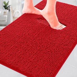 AINAHYVA Bathroom Rugs Chenille Bath Rug,Super Absorbent Chenille Bathroom mat and Strong PVC Non-Slip Backing for Toilet Rugs Washable,Machine Washable,Bath Mats for Bathrooms, 36"x24", Red