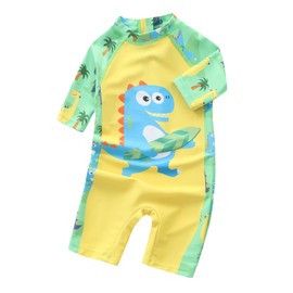 Aisyee Toddler Boys Rash Guard Sunsuits for Baby Boys One Piece Swimsuits UPF 50+ Short Sleeve Bathing Suits Beachwear Blue Dino Surfing 3T
