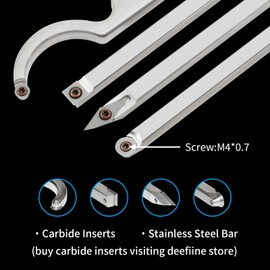 DEEFIINE Carbide Tip Wood Lathe Turning Tool Kit, Lathe Roughing and Finishing Hollow Tool Interchangeable Aluminum Alloy Handle with Diamond Round Square Carbide Inserts (Metal handle)