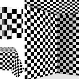 Ctosree 78.7 in x 100 ft Black and White Checkered Tablecloth Roll Plastic Flag Table Cover Race Theme Party Table Cloth for Racing Party Birthday Decoration (Black and White, Checkered)