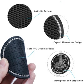 Car Coasters for Cup Holders, 2.75 Inch Auto Cup Holder Insert Coasters Silicone Anti-Slip Crystal Rhinestone Cute Drink Car Cup Mat, 4PCS Bling Car Accessories for Women & Lady (Black)