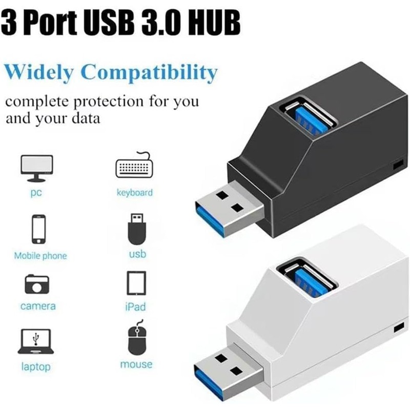 USB 3.0 Hub Adapter, 3 Port Splitter for PC, Laptop,