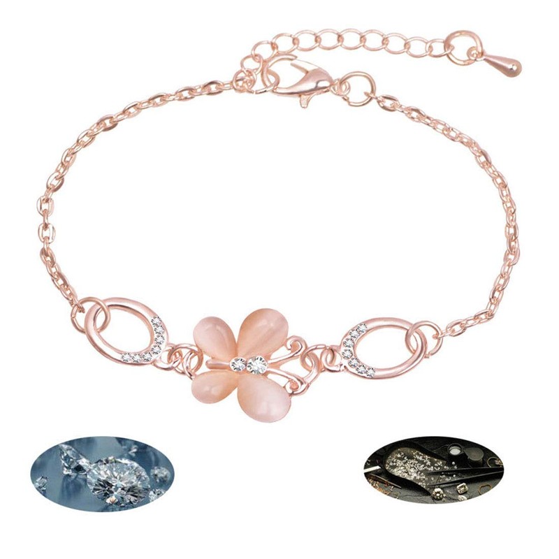 Deelfel Women's Pink Gold Cute Butterfly Butterfly Bracelet, Zirconia, 18k