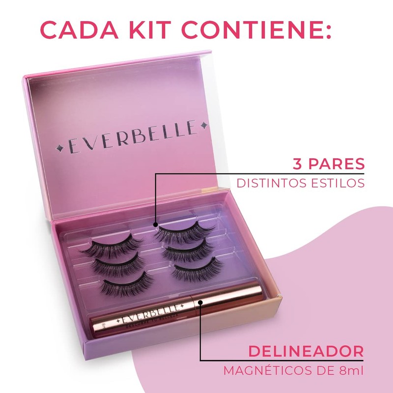 Everbelle Kit de 3 Pares de Pestañas Postizas Magnéticas SIN