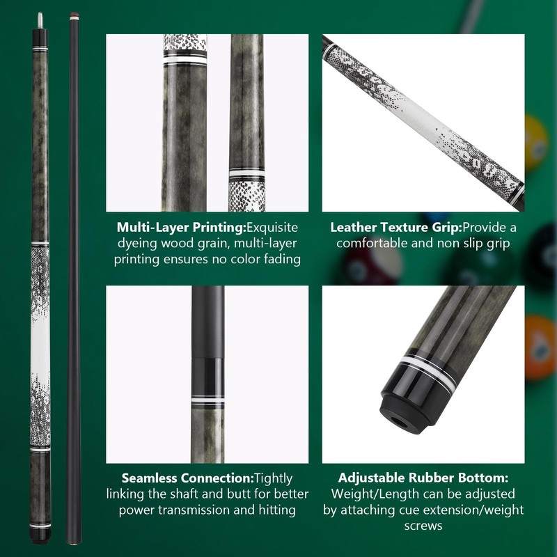Glass Fiber Pool Cue Stick, 13mm 6-Layer Rainbow Tip Professional