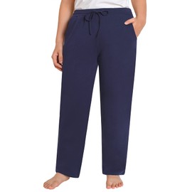 Weintee - Pantalones de punto de algodón con bolsillos para mujer, marino, Small