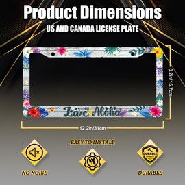 Hawaii License Plate Frame Aloha Hibiscus Flowers License Plate Stainless Steel Funny Accessories Cars Decor for Men Women 12.2 X 6.2 Inch with 2 Holes and Screws Fits Standard Us Ca Vehicles