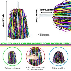 36PCS Color Cheerleading Pom Poms Metal Foil Plastic Pom Poms Baton Handle Games Sports Team Dance Party Football Basketball Club Spirit Sports Stage Performance Celebration