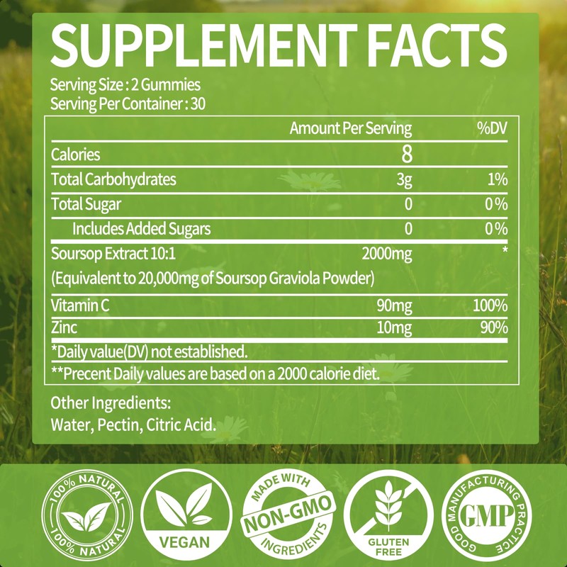 OALSE Soursop Graviola Gummies, Sour SOP Leaves & Fruit Extract