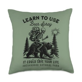 Shenandoah National Park Bear Spray Funny Hiking Camping Throw Pillow