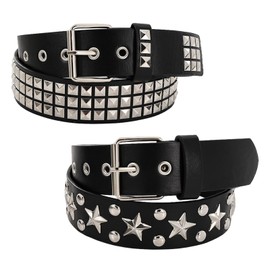 Mzario 2 Pcs Black Studded Belt, Punk Belt, Retro Pentagram Goth Y2k Belts, Rock Studded Belts for Men and Women.