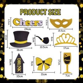 YUBBYSTU Pack of 30 Photo Props, Photo Box Accessories, Photo Booth Props for Birthday, Wedding, Prom, New Year Party Accessories, Mix with Hat, Lipstick, Tie, Crowns (Gold)