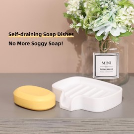 Draining Soap Bar Holder Home Soap Tray Quick Drain Soap Dish Holder Bathroom Soap Dishes with Drain Spout-Bathroom and Kitchen Sink Organizer (White)