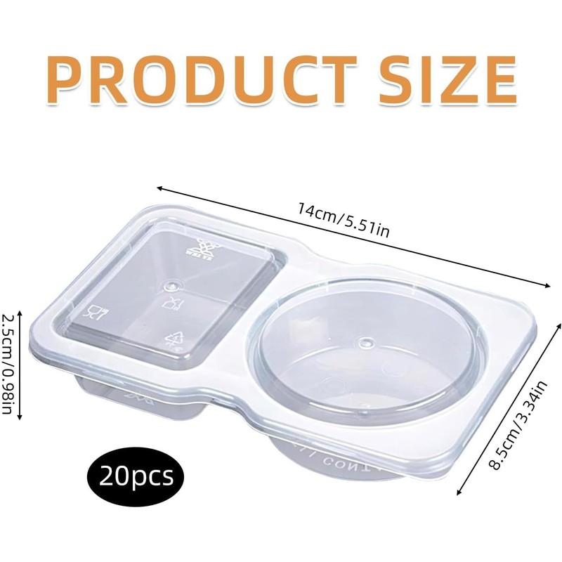 Pack of 20 Reusable Snack Pack Containers, Double Compartment Snack