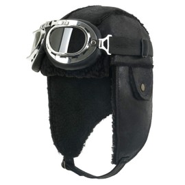 ililily Aviator Hat Winter Snowboard Fur Trim Ear flaps Trooper Trapper Pilot Hat with Goggles (aviator-403-1) Black