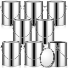 Uiifan 1 Gallon Empty Paint Cans with Lids Metal Paint Bucket with Handle Containers Pail Tin for Paint Varnish Craft DIY Art Supply Storage(Silver,8 Pcs)
