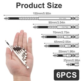 6PCS High-Magnetic Screwdriver Drill Bit Set, Magnetic Anti-Slip, 25, 50, 65, 70, 90, 150mm, Durable High-Magnetic Screwdriver Drill Bit Set for Home DIY