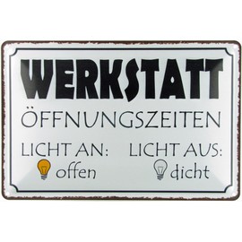 mrdeco Metal Sign 20 x 30 cm Curved Workshop Light an Open Tight Decorative Tin Sign Tin Sign