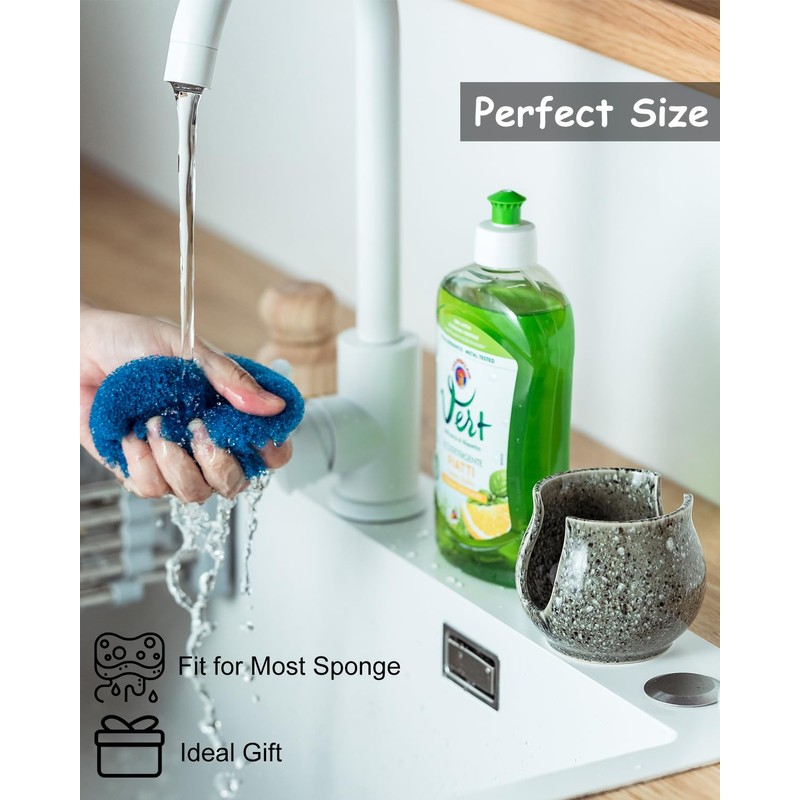 Zoeeker Sink Sponge Holder, Ceramic Kitchen Sponge Holder Sink Caddy